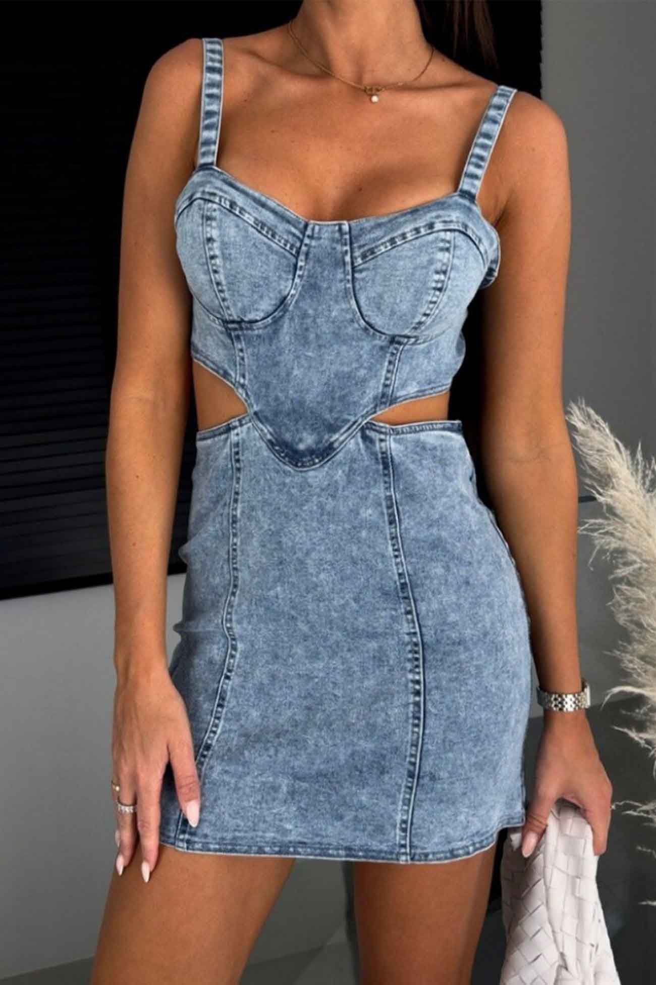 Carmen Denim Cut-Out Mini Dress