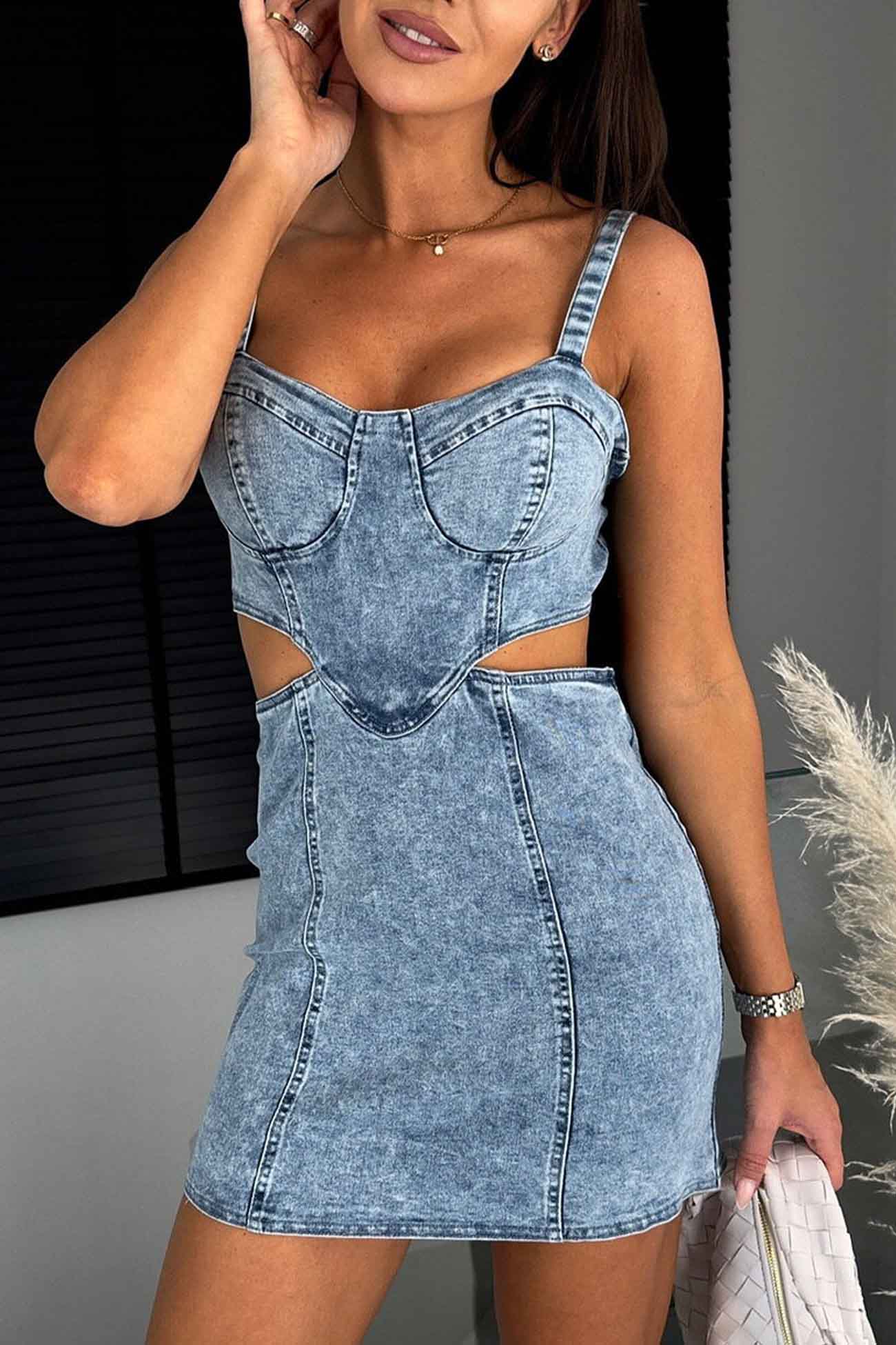 Carmen Denim Cut-Out Mini Dress