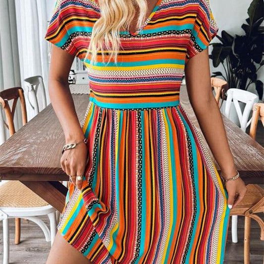 Gabriella Striped Boho Mini Dress