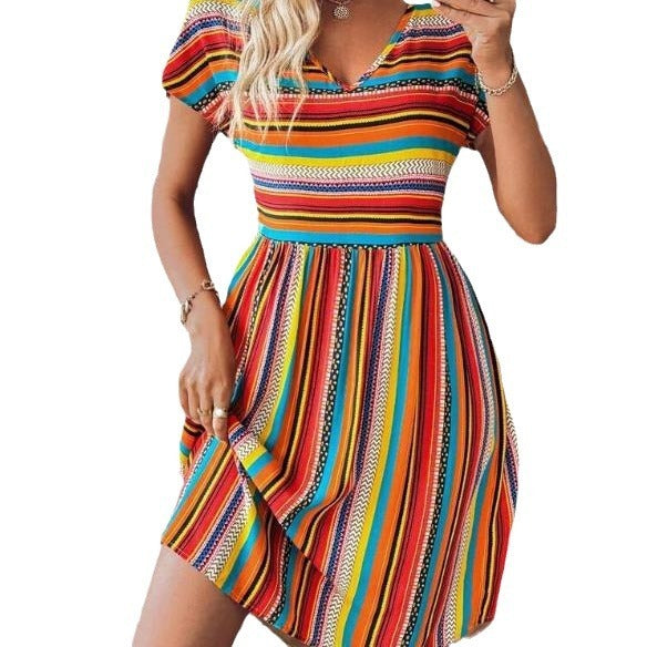 Gabriella Striped Boho Mini Dress