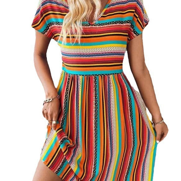 Gabriella Striped Boho Mini Dress