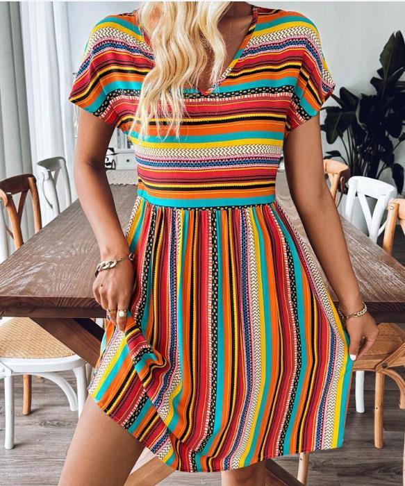 Gabriella Striped Boho Mini Dress