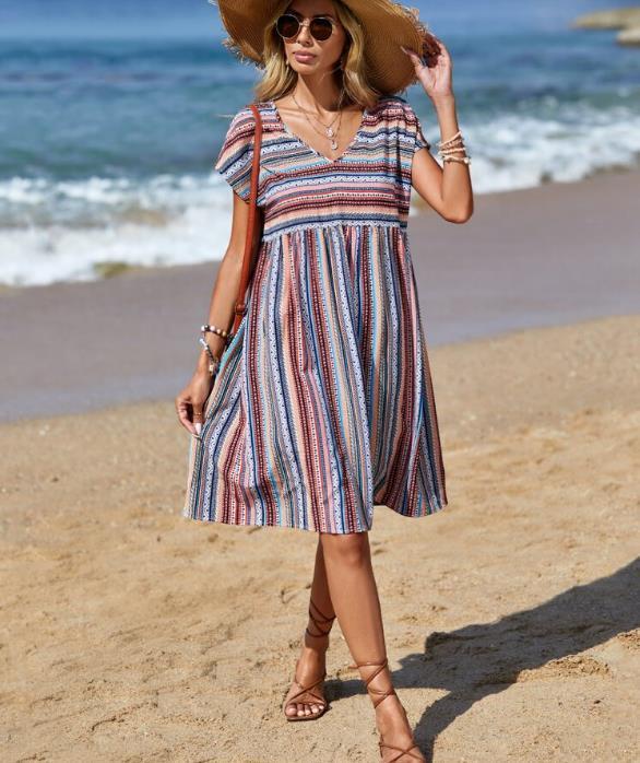 Gabriella Striped Boho Mini Dress