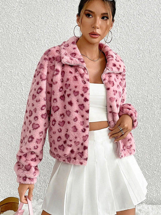 Gaston Pink Leopard Fleece Jacket