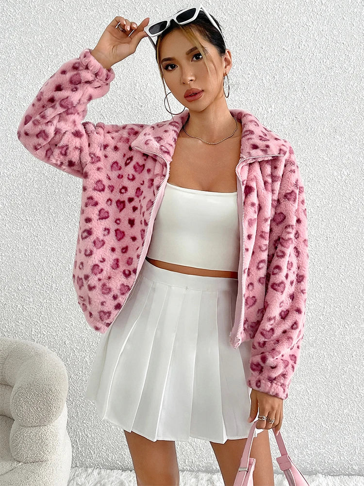 Gaston Pink Leopard Fleece Jacket