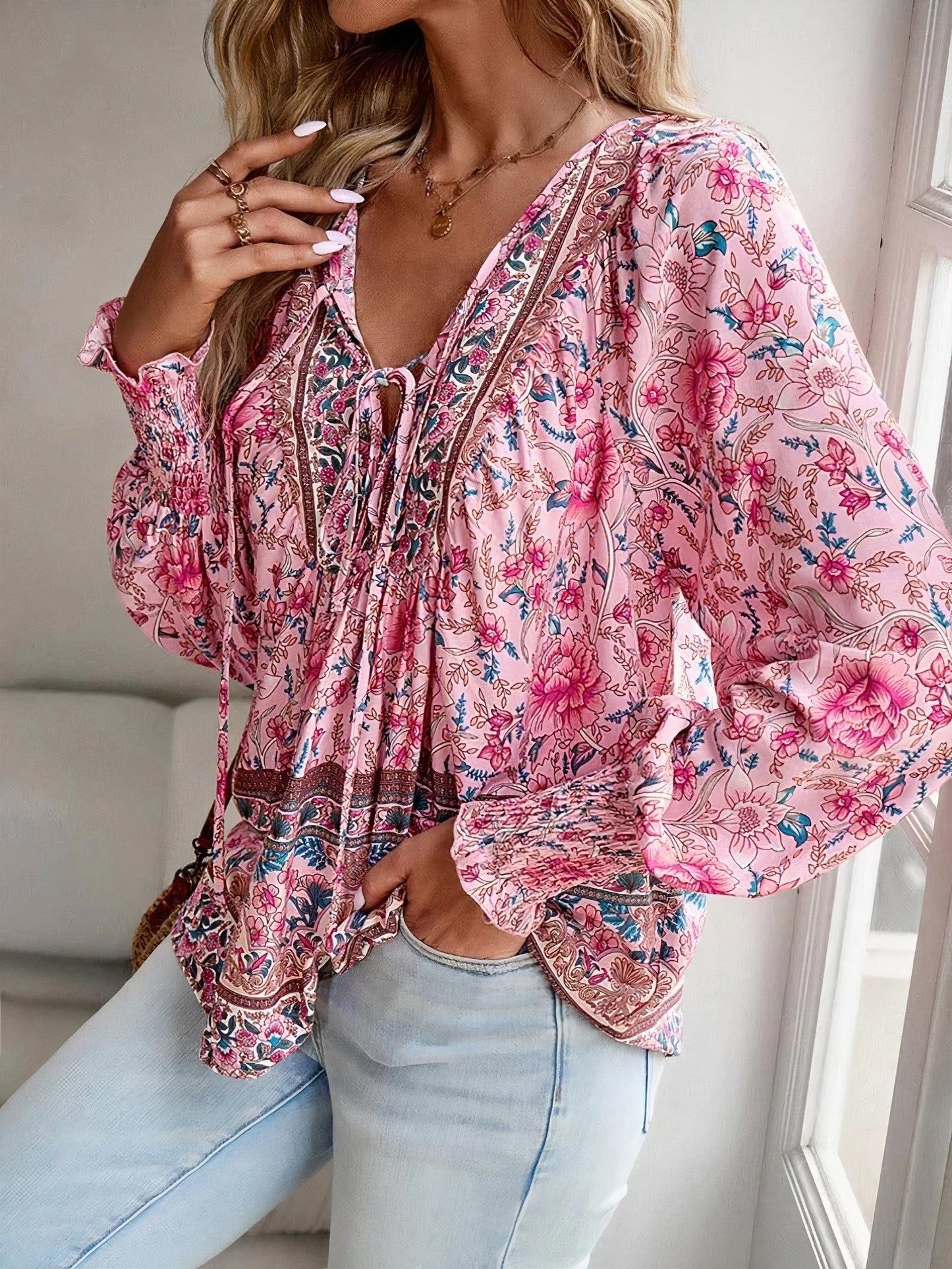 Genevieve Bohemian Floral Blouse