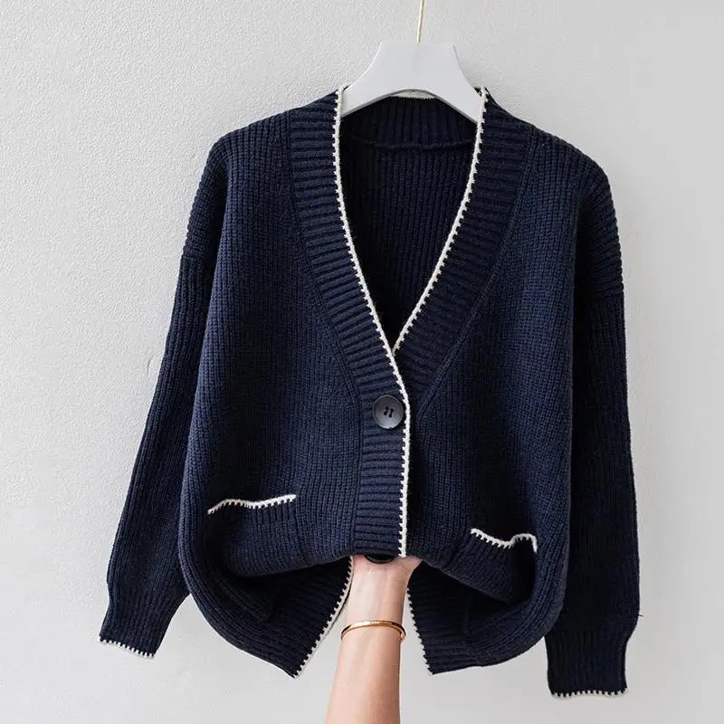 Geraldo Cozy Contrast-Trim Knit Cardigan