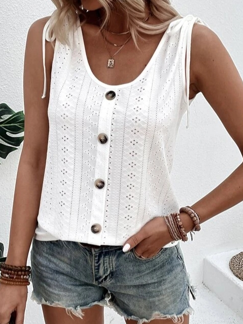 Gertie Button-Down Eyelet Tank Top