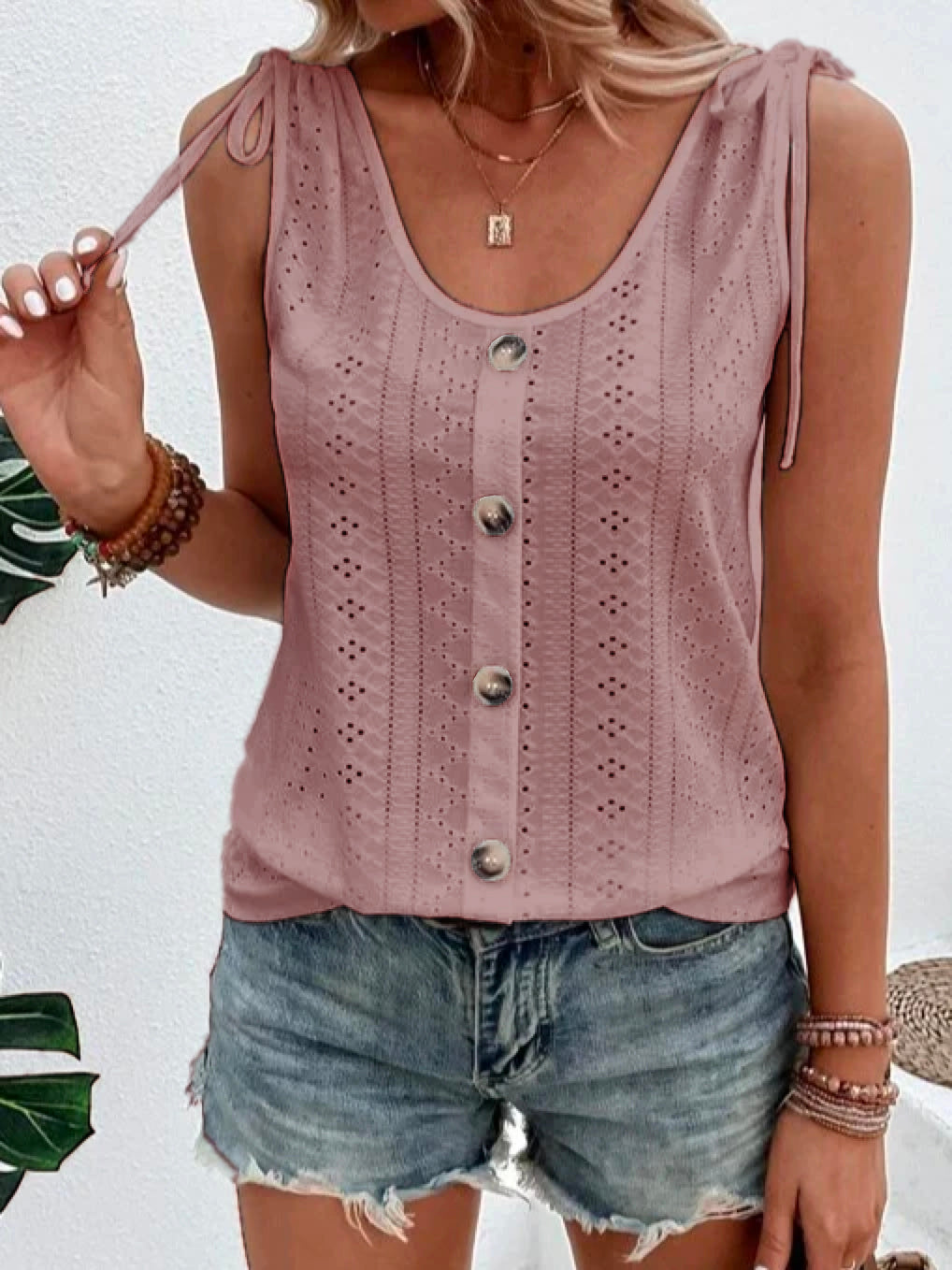 Gertie Button-Down Eyelet Tank Top