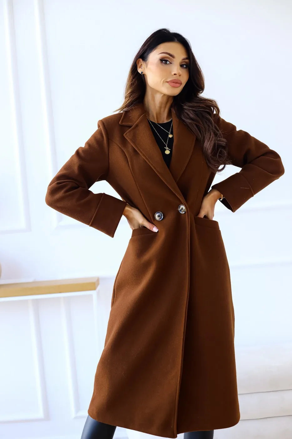 Gertude Elegant Double-Breasted Long Coat