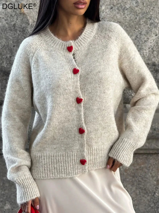 Gillian Heart Button Knitted Cardigan