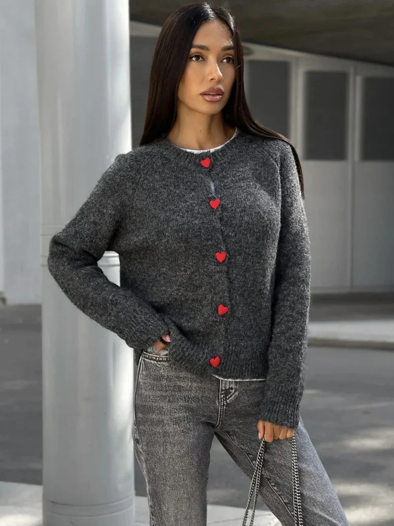 Gillian Heart Button Knitted Cardigan