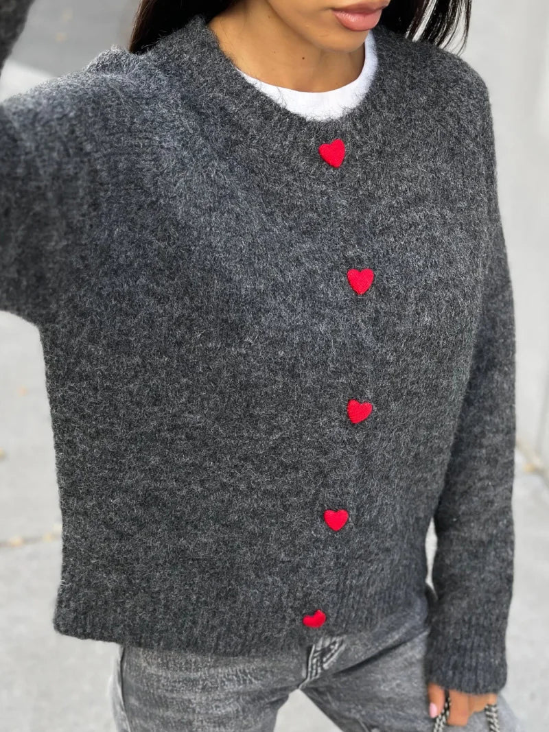 Gillian Heart Button Knitted Cardigan