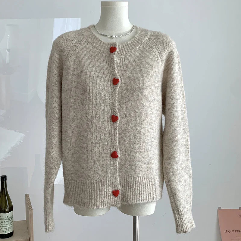 Gillian Heart Button Knitted Cardigan