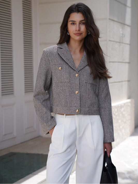 Gordon  Herringbone Cropped Blazer