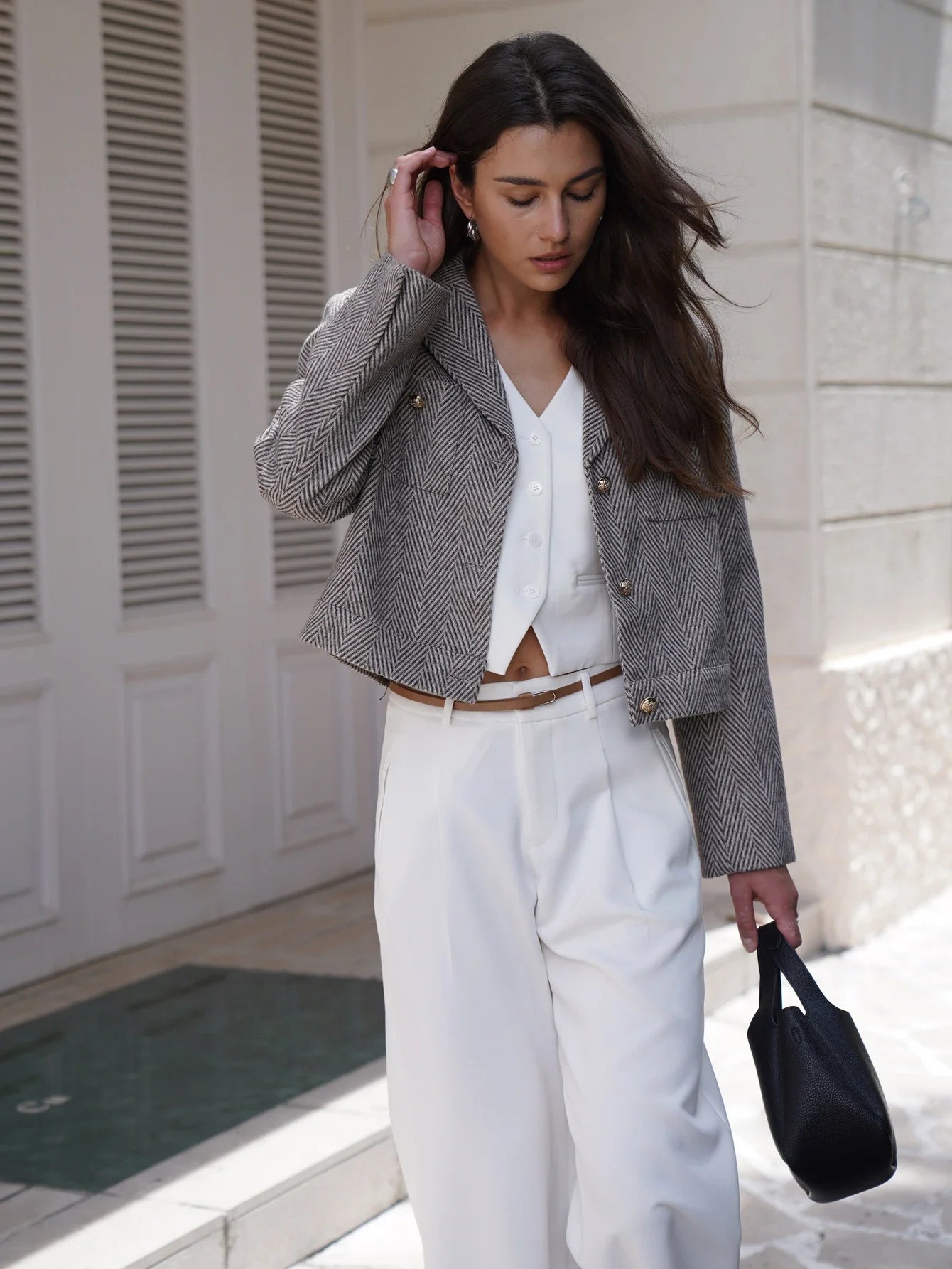 Gordon  Herringbone Cropped Blazer