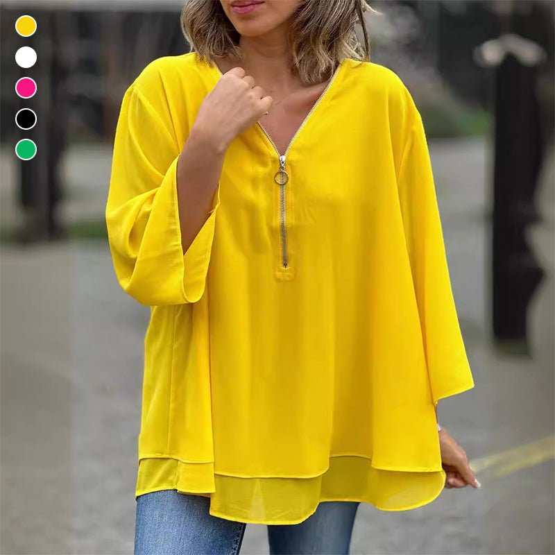 Melanie Chiffon Zipper Neckline Top