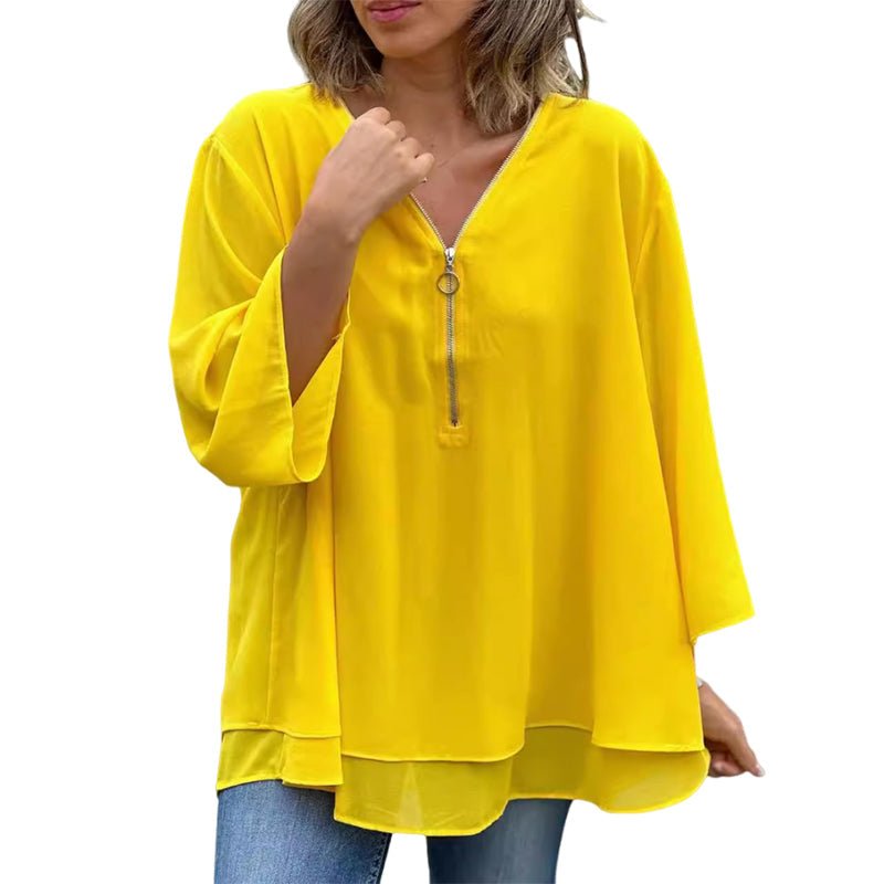 Melanie Chiffon Zipper Neckline Top