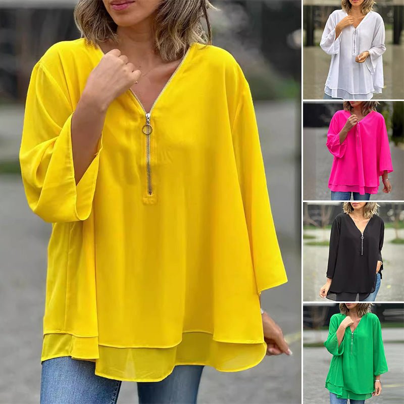 Melanie Chiffon Zipper Neckline Top