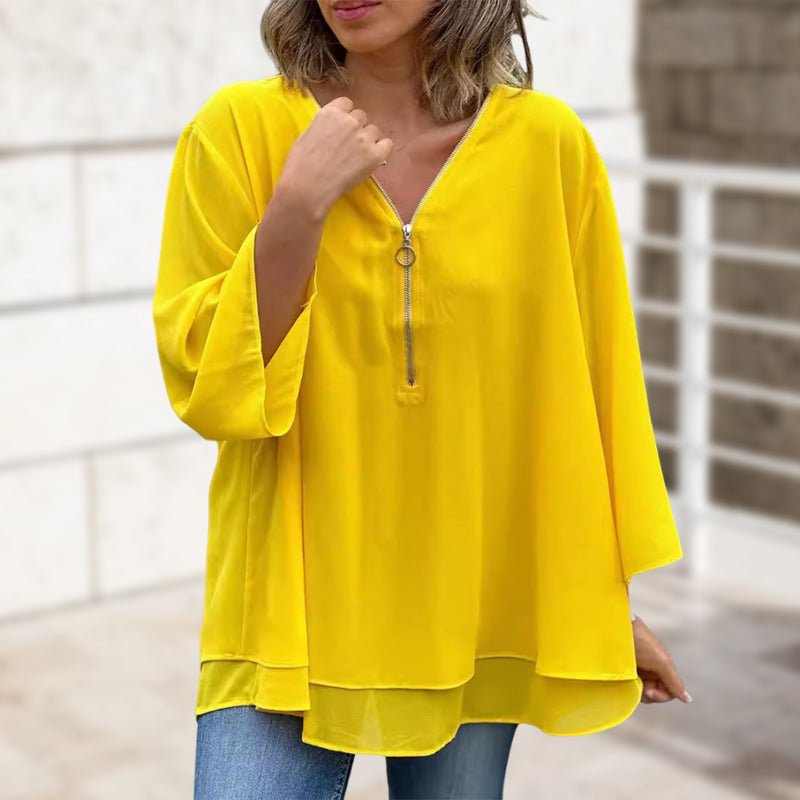 Melanie Chiffon Zipper Neckline Top