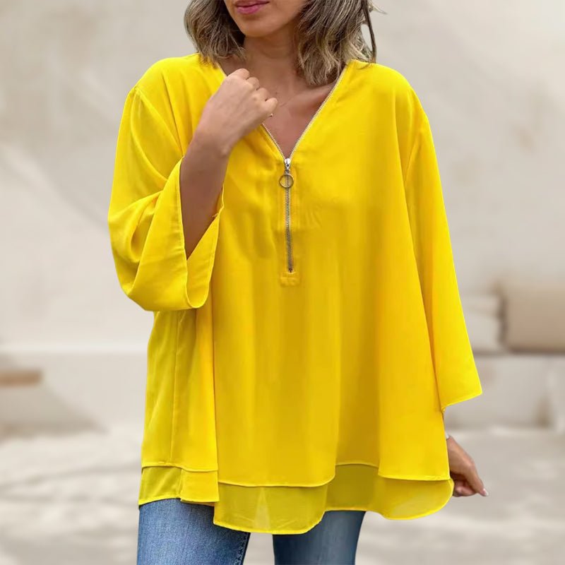 Melanie Chiffon Zipper Neckline Top