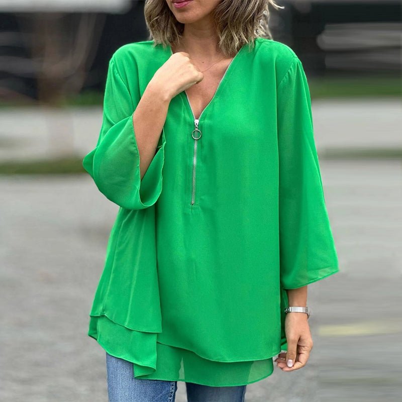 Melanie Chiffon Zipper Neckline Top