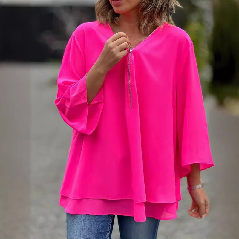 Melanie Chiffon Zipper Neckline Top